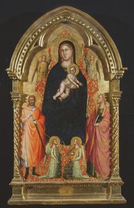 Madonna en Kind op de Troon met Heiligen Catharina en Giuliano en Engelen door Bicci di Lorenzo
